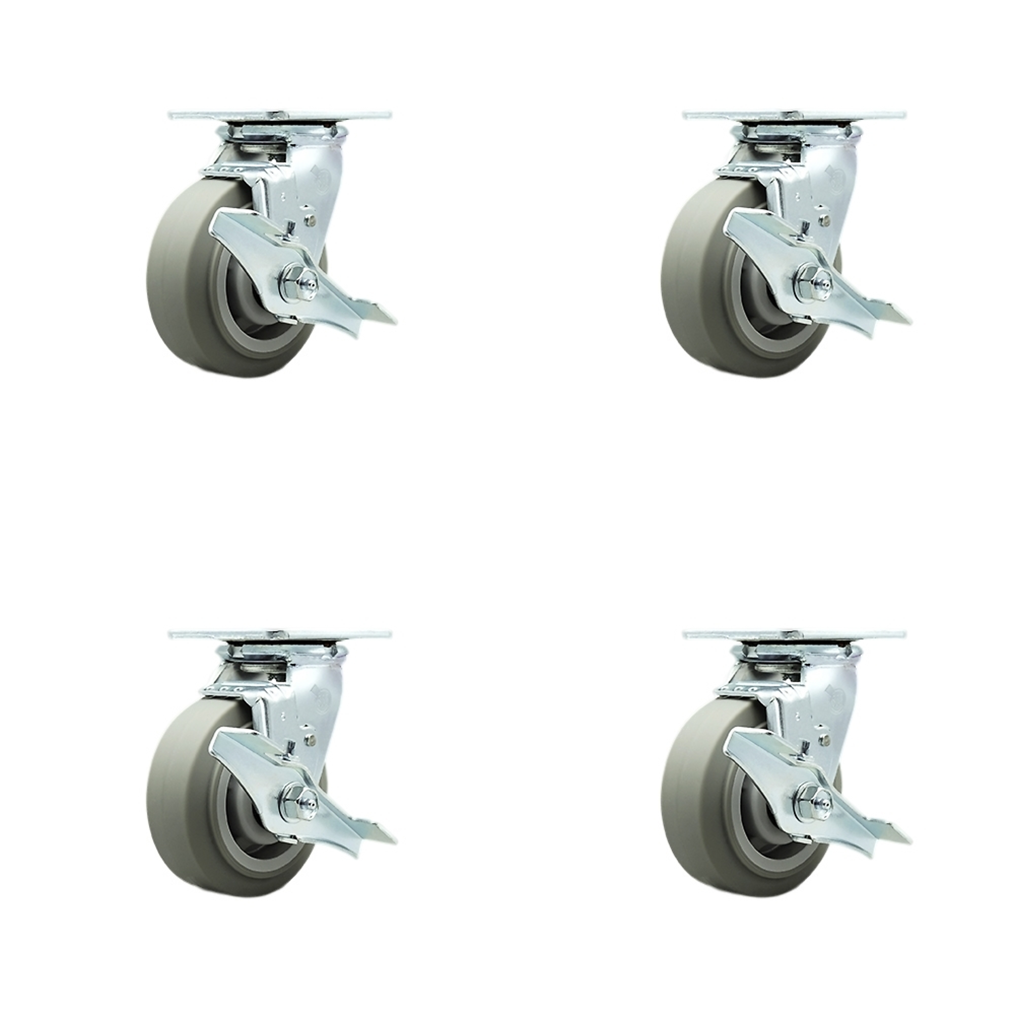 Service Caster, 5in. x 2in. Plate Casters, Wheel Diameter 5 in, Caster Type Swivel, Package (qty.) 4, Model# SCC-30CS520-TPRRF-TLB-4